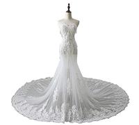 WDSOPK Elegant Off Shoulder Wedding Dress Brides Bridal Wedding Gowns Lace Wedding Dresses - Vintage Princess Elegant Dress,White Us4