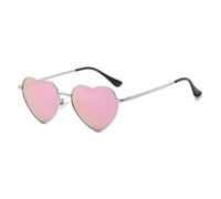 WDZAYXC Polarisierte Herz geformte Sonnenbrille für Damen Vintage Metallrahmen Nette Gläser für Party und Festival(Rosa Reflexion)