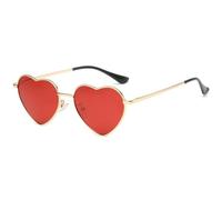 WDZAYXC Polarisierte Herz geformte Sonnenbrille für Damen Vintage Metallrahmen Nette Gläser für Party und Festival(Gold/Rot)