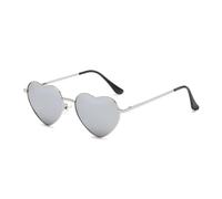 WDZAYXC Polarisierte Herz geformte Sonnenbrille für Damen Vintage Metallrahmen Nette Gläser für Party und Festival(Silber/Silber reflektierend)