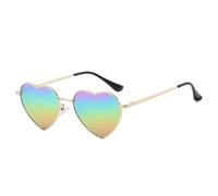 WDZAYXC Polarisierte Herz geformte Sonnenbrille für Damen Vintage Metallrahmen Nette Gläser für Party und Festival(Regenbogen)
