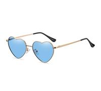 WDZAYXC Polarisierte Herz geformte Sonnenbrille für Damen Vintage Metallrahmen Nette Gläser für Party und Festival(Gold/Blau)