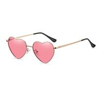 WDZAYXC Polarisierte Herz geformte Sonnenbrille für Damen Vintage Metallrahmen Nette Gläser für Party und Festival(Gold/Rosa)