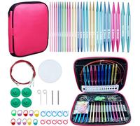 Weabetfu Austauschbare Rundstricknadel-Set mit Etui, 13 Paar Aluminium-Rundstricknadeln für handgemachtes Stricken mit Strickzubehör, 60 Stück (2,75 mm - 10 mm)