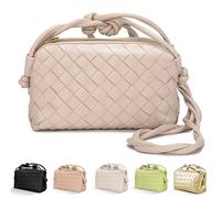 WealthRoll Gewebte Crossbody-Tasche für Damen, leicht, veganes Leder, Schultertasche mit Reißverschluss, Beige, modisch
