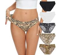 Wealurre Nahtlose Unterwäsche für Damen, unsichtbar, weich, Stretch, Hipster, Bikini-Unterwäsche, 5er-Pack, Leoparden-Print, S