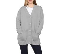 WEAR THE FASHION Damen-Strickjacke mit 2 Taschen, langärmelig, Knopfleiste vorne, lange Strickjacke, Übergröße, lockere Passform, weich, gestrickt, silber, 50-52