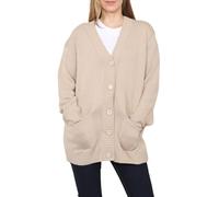 WEAR THE FASHION Damen-Strickjacke mit 2 Taschen, langärmelig, Knopfleiste vorne, lange Strickjacke, Übergröße, lockere Passform, weich, gestrickt, stone, 50-52