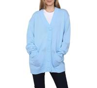 WEAR THE FASHION Damen-Strickjacke mit 2 Taschen, langärmelig, Knopfleiste vorne, lange Strickjacke, Übergröße, lockere Passform, weich, gestrickt, himmelblau, 50-52