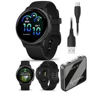 Wearable4U Garmin Vivoactive 6 - Gesundheits- & Fitness-Smartwatch, 3 cm helles AMOLED-Touchscreen-Display, GPS-Sport-Tracking, bis zu 11 Tage Akku, Slate mit schwarzem Band w PowerBank Bundle