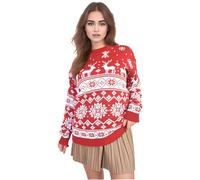 WearAll - Damen Gestrickt Fröhlich Weihnachten Lang Hülle Weihnachten Baum Damen Pom Jumper - Rot - 36-38