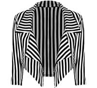 WearAll Damen Plus Cropped Wasserfall Blazer Damen Gestreifter Print Kragen Offen 44-54, schwarz / weiß, 38-40
