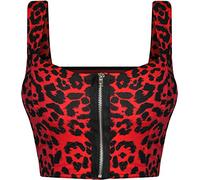 WearAll - Damen reißverschluss Bandeau Boobtube gepolsterte Trageriemen Crop Top Bralet - Rot Tier - 36-38