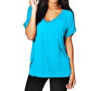 WearAll Damen-T-Shirt, Übergröße, kurz, mit Umschlag, einfarbig, V-Ausschnitt, Gr. 42-50 Gr. 42-44, türkis