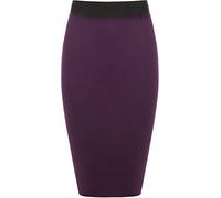 WearAll - Damen Übergröße Einfarbig Anliegend Stretch Bleistiftrock Midi Rock - Violett - 44-46