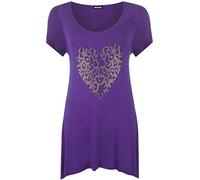 WearAll - Damen Übergröße Gold Tier Herz Hanky saum Kurzarm langes Top - Violett - 48