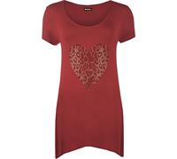 WearAll - Damen Übergröße Gold Tier Herz Hanky saum Kurzarm langes Top - Wein - 48