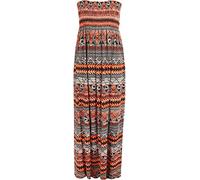 WearAll Maxikleid für Damen, Bedruckt, Bandeau, trägerlos, gerafft, Übergröße, Gr. 44-50, Orange/Schwarz, 38-40