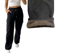 WearAll Women Fleece Lined Wide Leg Cargo Trousers Combat Utility Palazzo Trouser Ladies Pants Black 38-40