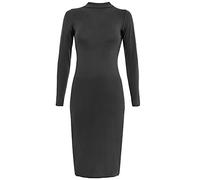 WearAll Women Polo Neck Long Sleeve Midi Dress Ladies Stretch Bodycon Fancy Casual Dresses Plain Knee Length Black 42-44