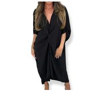 WearAll Women Tie Knot Twist V-Neck Oversized Long Soft Touch Summer Smock Midi Dress Ladies Plain Batwing Sleeve Baggy Midi Dress Black Plus Size 42-44