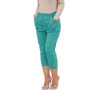 WearAll Womens Capri Trousers Ladies Three Quarter Soft 3/4 Cropped Pants Ladies Stretch Pull on Trousers Elasticated Waist Plus Size Summer Shorts (Jade Green, 42)