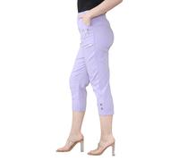 WearAll Womens Capri Trousers Ladies Three Quarter Soft 3/4 Cropped Pants Ladies Stretch Pull on Trousers Elasticated Waist Plus Size Summer Shorts (Lilac, 48)