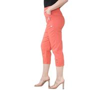 WearAll Womens Capri Trousers Ladies Three Quarter Soft 3/4 Cropped Pants Ladies Stretch Pull on Trousers Elasticated Waist Plus Size Summer Shorts (Coral, 44)