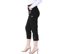 WearAll Womens Capri Trousers Ladies Three Quarter Soft 3/4 Cropped Pants Ladies Stretch Pull on Trousers Elasticated Waist Plus Size Summer Shorts (Black, 42)