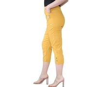 WearAll Womens Capri Trousers Ladies Three Quarter Soft 3/4 Cropped Pants Ladies Stretch Pull on Trousers Elasticated Waist Plus Size Summer Shorts (Mustard, 42)