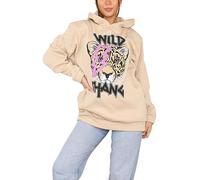 WearAll Womens Long Sleeve Printed Wild Thang Tiger Print Hooded Sweatshirt Ladies Hoodie Jumper Top Beige 8-10