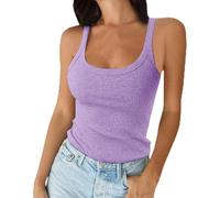 Weardear Crop Top Damen Sexy Tanktop Ärmellos Sommer Oberteile Slim Fit Unterhemd Corset Top Basic Shirt Camisole, Helllila, XXL