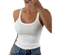 Weardear Crop Top Damen Sexy Tanktop Ärmellos Sommer Oberteile Slim Fit Unterhemd Corset Top Basic Shirt Camisole, Weiß, XXL