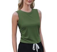 Weardear Sport Tank Tops Damen Yoga Shirt Ärmelloses Crop Top Leichte Lässig Funktions Shirt Gym Tanktop Fitness Oberteile mit Seitfalten Armeegrün XXL