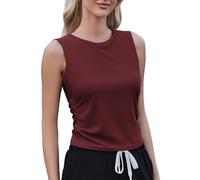 Weardear Sport Tank Tops Damen Yoga Shirt Ärmelloses Crop Top Leichte Lässig Funktions Shirt Gym Tanktop Fitness Oberteile mit Seitfalten Tiefrot S