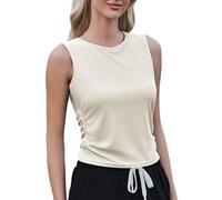 Weardear Sport Tank Tops Damen Yoga Shirt Ärmelloses Crop Top Leichte Lässig Funktions Shirt Gym Tanktop Fitness Oberteile mit Seitfalten Beige XL