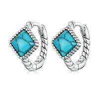 WEAV 925 Sterling Silber Blau Quadratisch Türkis Ohrschnallen Für Frauen Einfache Art Twist Creolen Für Frauen Feinen Schmuck