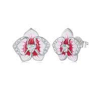 WEAV 925 Sterling Silber Rosa Schmetterling Orchidee Ohrstecker Emaille Phalaenopsis Blume Ohrringe Für Frauen Edlen Schmuck