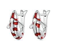 WEAV 925 Sterling Silber Rote Emaille Glückskarpfen Ohrschnallen Glücksfisch Creolen Für Frauen Neujahrsgeschenk Edlen Schmuck