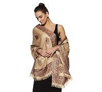 Weavers Villa Damen Pashmina-Wollmischung, indisches Kunsthandwerk, gewebter Schal, Wraps [Große Größe: 101,6 x 203,2 cm] - Beige - [Größe : 40 X 203 cm]
