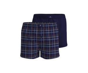 Webboxer BUGATTI, Herren, Gr. 8, 2 Stk., blau, dunkel, karo, Webqualität, Obermaterial: 100% Baumwolle, kariert, unifarben, Unterhosen, Eingriff mit Knopf (74442202-8) blau, dunkel, karo