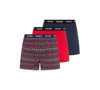 Webboxer HUGO UNDERWEAR "WOVEN BOXER TR", Herren, Gr. XXL (56), 3 Stk., blau (rot, rot, blau), Single Jersey, Obermaterial: 100% Baumwolle, gemustert, unifarben, körpernah, Unterhosen, Webboxer mit HU