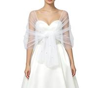 WEBEEDY 2 Stück Weiß Perle Brautschal Tüll Schal Durchsichtig Brautcape für Braut,Hochzeitskleid Abdeckung für Frauen für Frauen Braut Formelle Veranstaltung Abdeckung Hochzeitszeremonie Foto Shooting