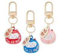 WEBEEDY 3 Farben Glückskatze Schlüsselanhänger Glocke Ornament Niedliche Maneki Neko Katze Japanische Omamori Chinesische Feng Shui Glückskatze Handtasche Rucksack Auto Anhänger Für Reichtum Glück