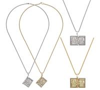 WEBEEDY 4 Stück 2 Ausführungen Heilige Bibel Buch Halsketten Öffenbar Gebet Bibel Vers Anhänger Metall Seiten Innen Edelstahl Christlich Bibel Halskette Schmuck Religiös Geschenk Gold Silber 58 cm