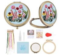 WEBEEDY DIY Blumenstickerei Spiegel Set Für Anfänger Kompaktes Spiegel Handstickerei Starter Kit Mit Floralem Muster Für Geburtstags Nadelarbeitsgeschenk