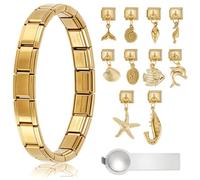 WEBEEDY Goldene Italienische Charme Armband Sets Mit Star Armband 1 Stück Marine Modul Anhänger Und Öffnungswerkzeug Für Frauen Verstellbare Abnehmbare DIY Anhänger Charm Schmuck Geschenke