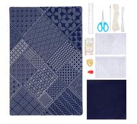 WEBEEDY Sashiko Tee-Matte Bastelset DIY Sashiko Muster Kit Enthält Sashiko Vorlagen Sashiko Faden Nadeln Und Stoff Für Anfänger Japanisches Stickset Einweihungsgeschenk