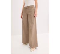 Webhose BONPRIX, Damen, Gr. 46, N-Gr, beige (helloliv), Obermaterial: 97% Baumwolle, 3% Elasthan, loose fit, Hosen, Wide Leg Schnitt, Loose Fit Passform, mit Schmückknöpfen (83795623-46) helloliv