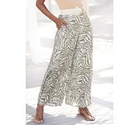 Webhose LASCANA, Damen, Gr. 34, N-Gr, grün (khaki, beige bedruckt), Satin, Obermaterial: 100% Polyester, bedruckt, animal-print, modisch, figurumspielend bodenlang, Hosen, aus Satin mit Animaldruck, l